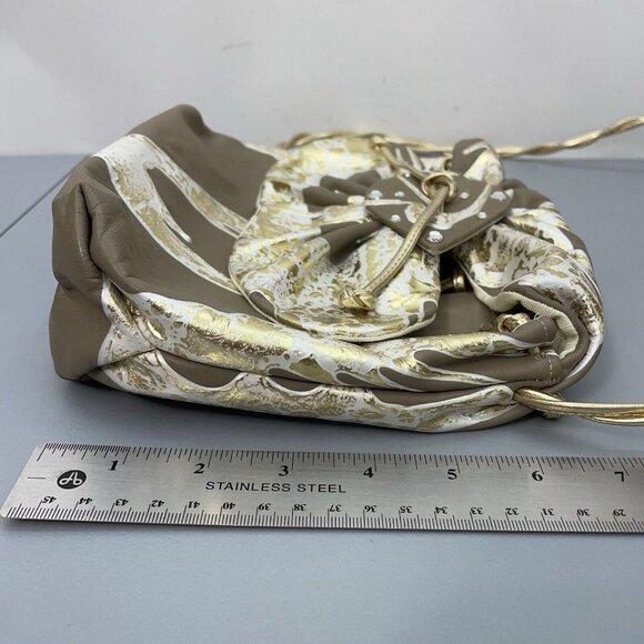 Vintage 80s Terry Toni Shoulder Bag Purse Hand Painted White Gold Leather Brown - Picture 14 of 16